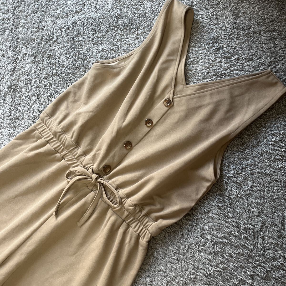  waist gya The - ribbon no sleeve overall beige L* new goods 48