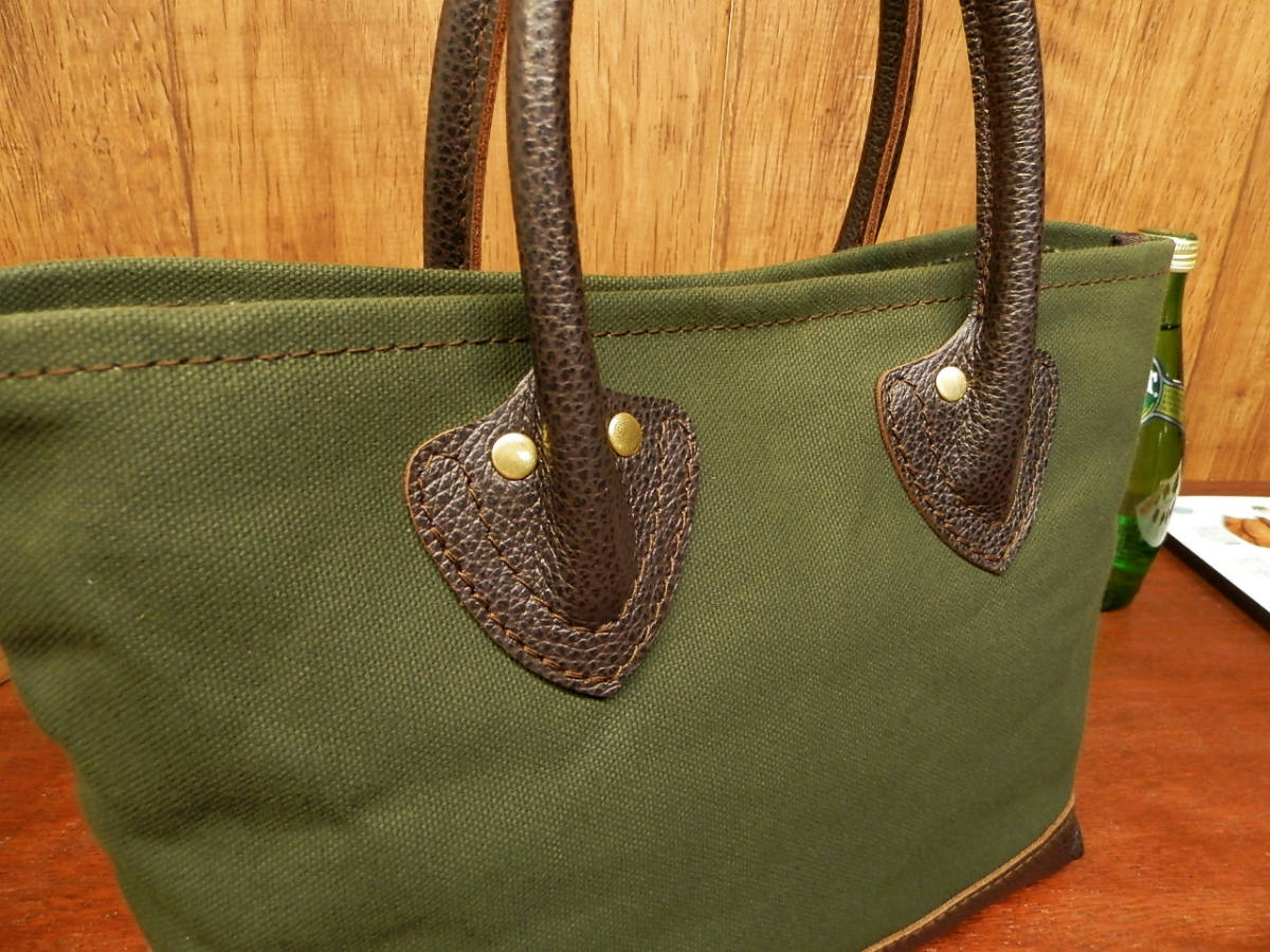  build-to-order manufacturing! thick paraffin canvas ×a two wheels leather. Mini tote bag!USA Vintage specification olive 6 number canvas tough a little over . America 