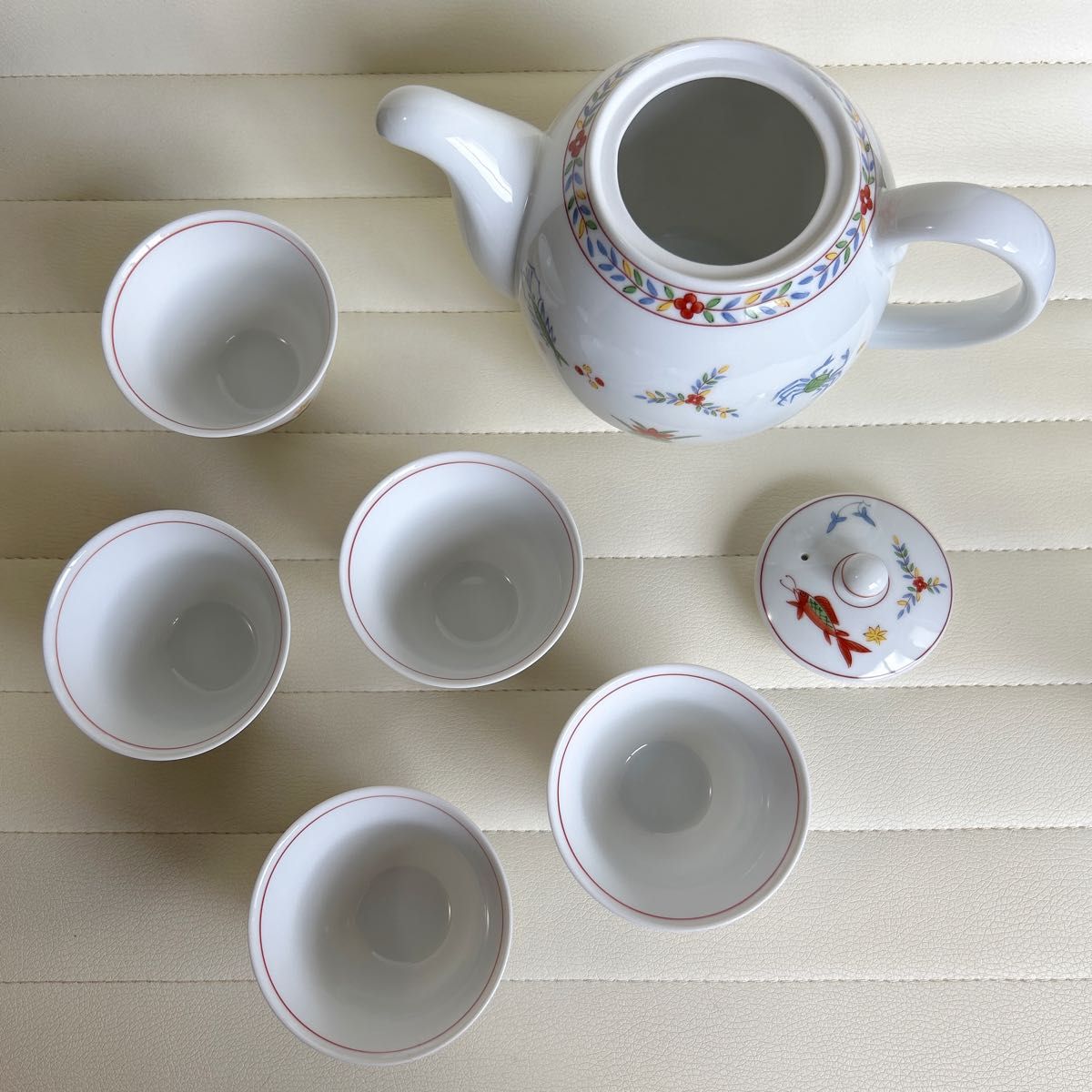 たち吉 茶器揃 急須 湯飲みセット 湯呑み 赤絵 魚藻紋 中華 色絵 たち吉 茶器揃 急須 湯飲みセット 湯呑み 赤絵 魚藻紋 中華 色絵