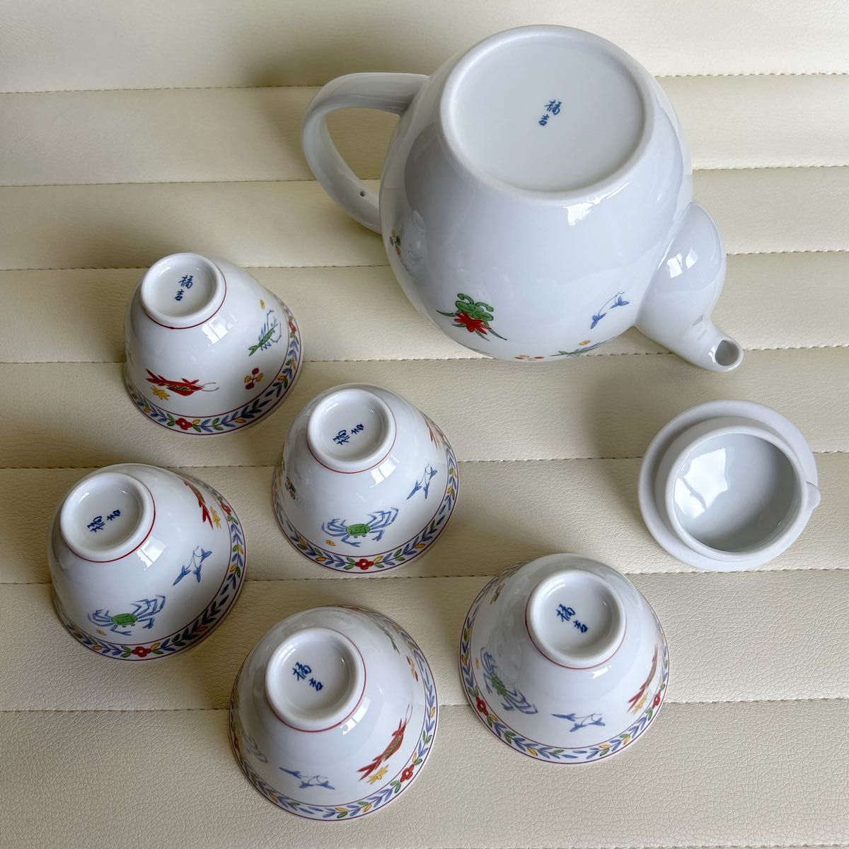 たち吉 茶器揃 急須 湯飲みセット 湯呑み 赤絵 魚藻紋 中華 色絵 たち吉 茶器揃 急須 湯飲みセット 湯呑み 赤絵 魚藻紋 中華 色絵