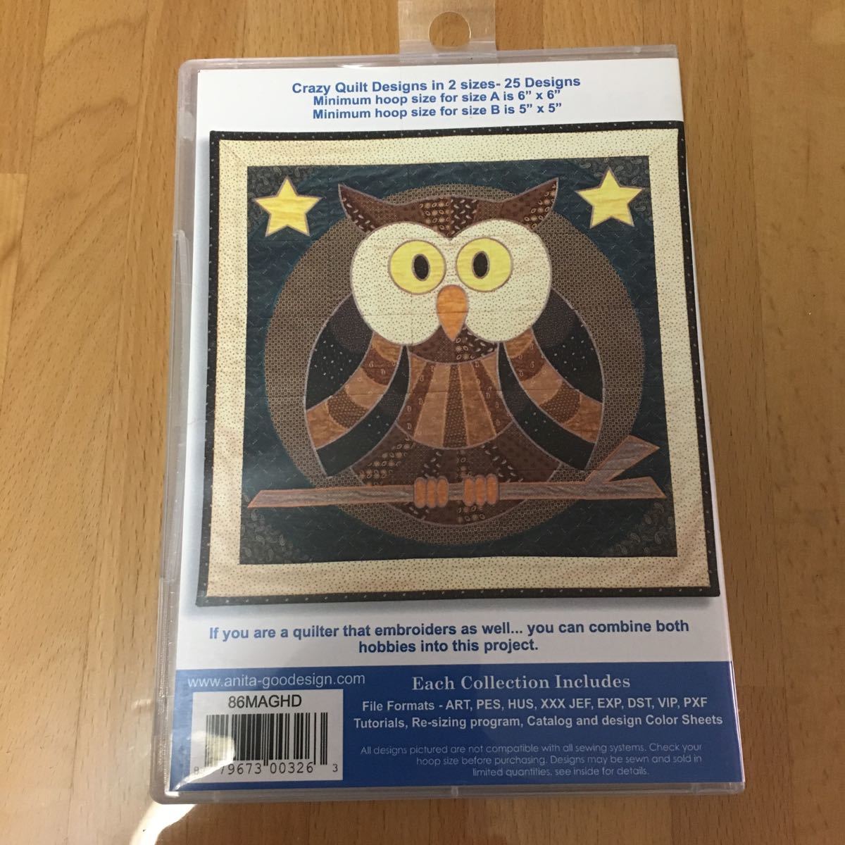 CD-ROM刺繍データAnita Goodesign Owl Crazy Quilt キルトのデータ(刺しゅうカード、刺繍カードではありません）_画像2