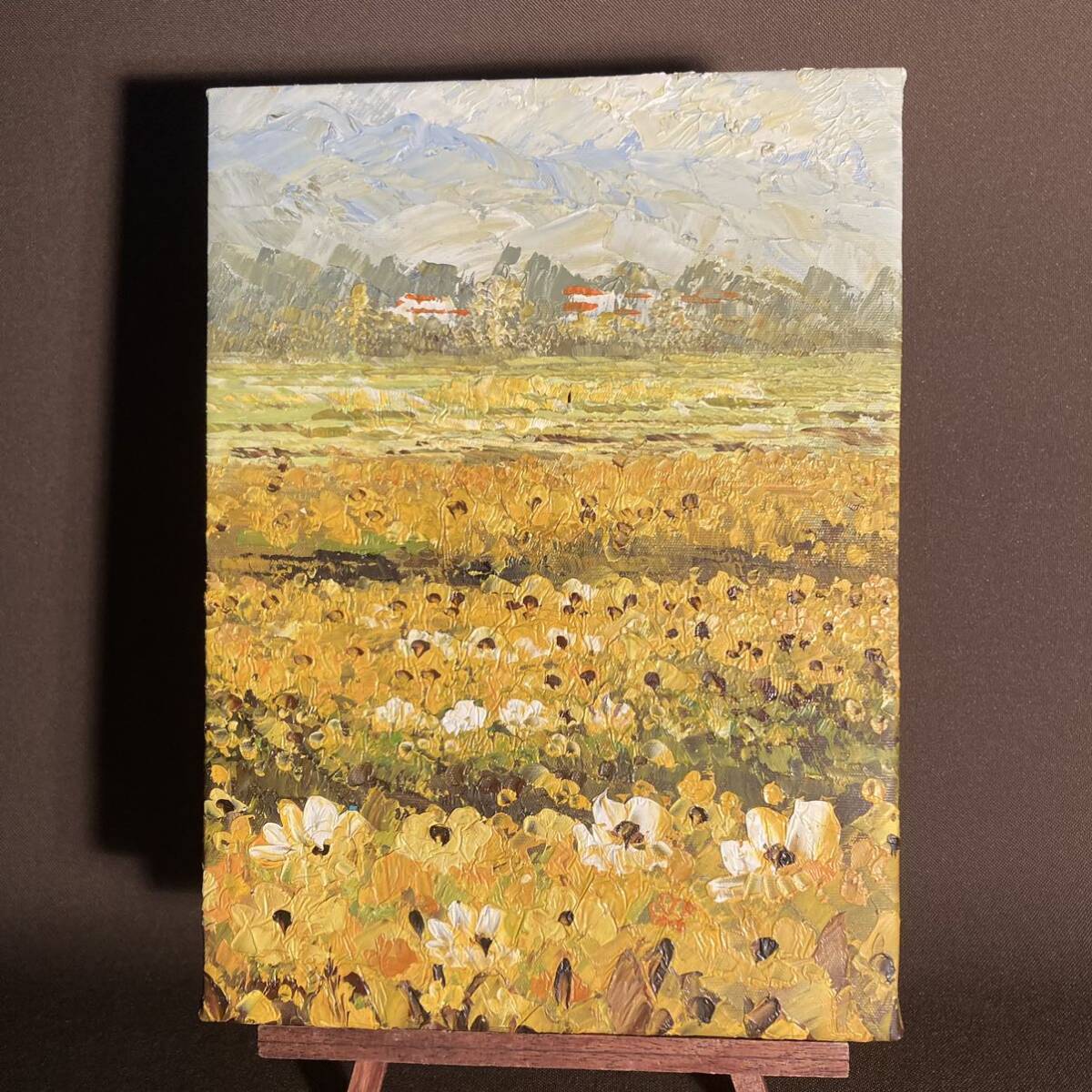 手書き油絵 菜の花畑 絵画 インテリア 置物 油彩画