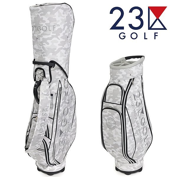 メーカー直売所 23区ゴルフ 5.3万 新品 カモフラ柄 フード付 ショルダー セパレーター カート GOLF 23区 【K22580】 白系 3.8kg 9.5型 キャディバッグ その他