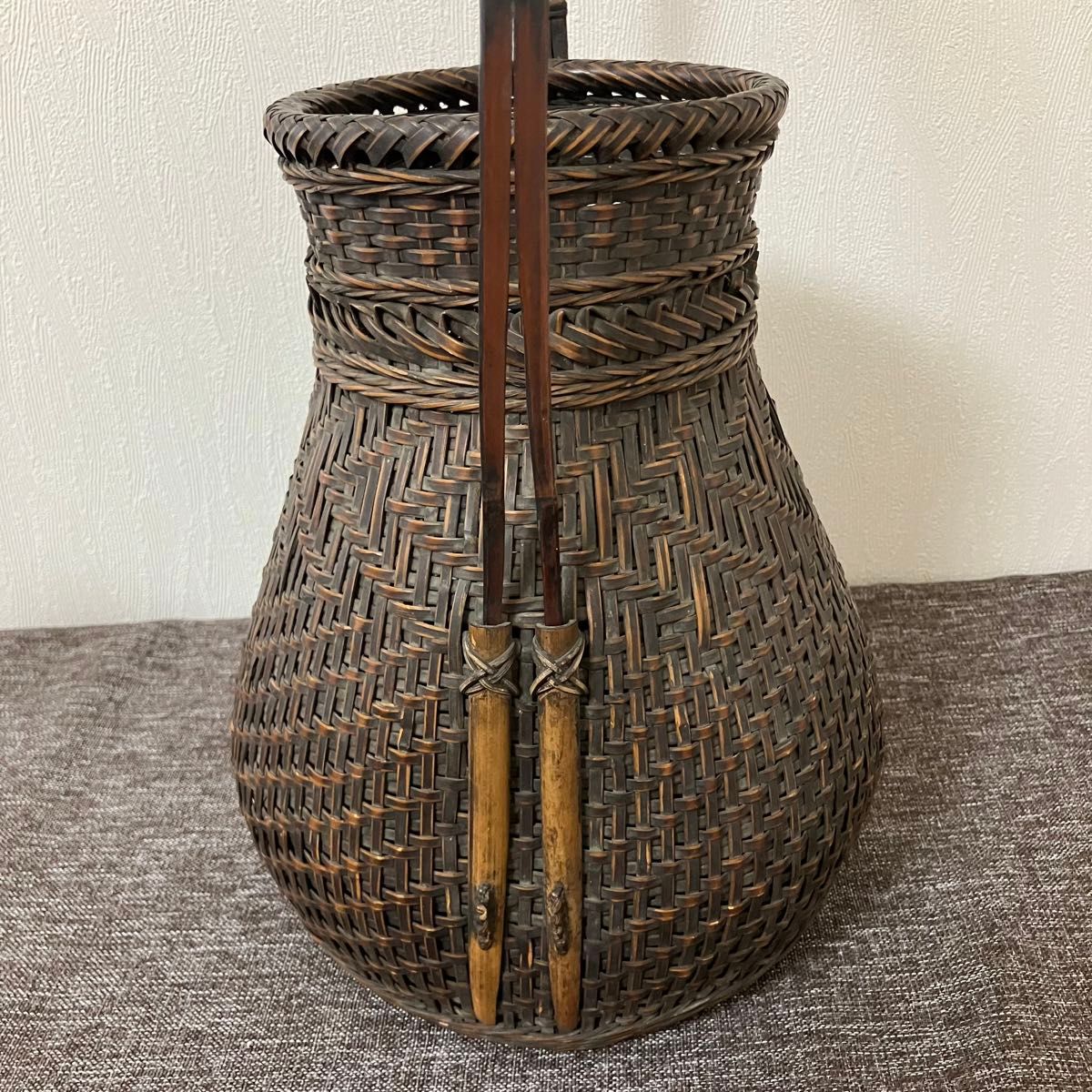 唐物籠 花籠 竹籠 籠花入 花器 奈良蔵出し 骨董 アンティーク 唐物籠 花籠 竹籠 籠花入 花器 奈良蔵出し 骨董 アンティーク