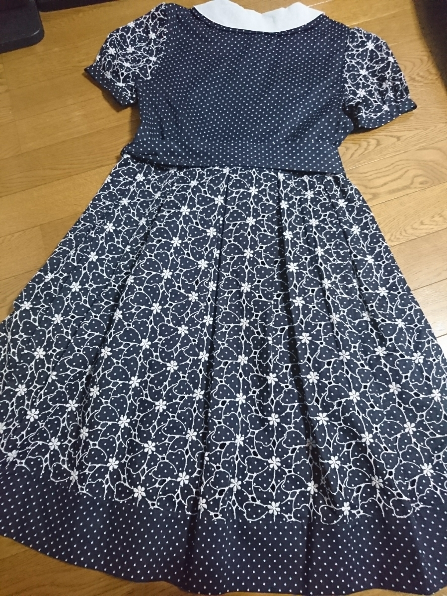 Jane Marple ドットとフラワーのワンピース 新品 ロリータ ネイビー