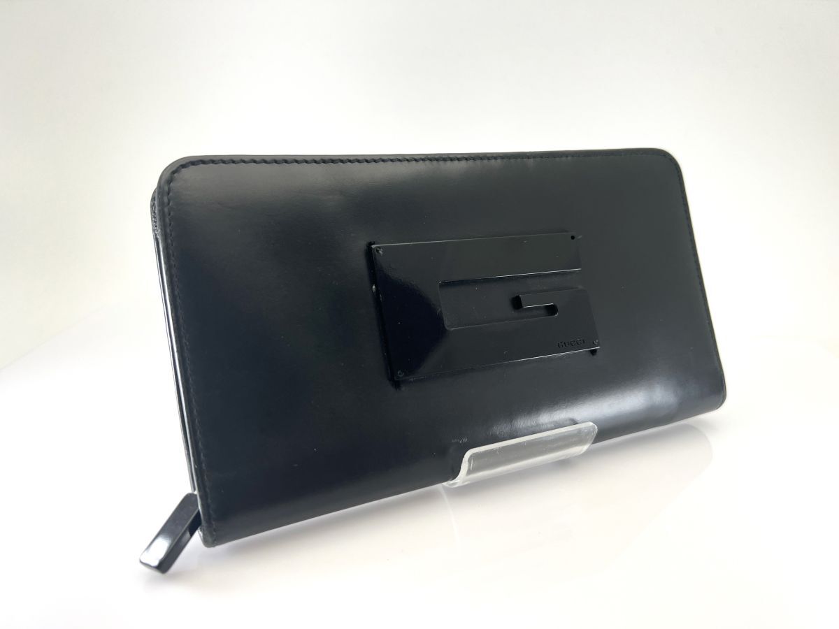 ★美品　GUCCI グッチ 035・0416 レザー ラウンドファスナー 二つ折り 財布 ウォレット ブラック系★