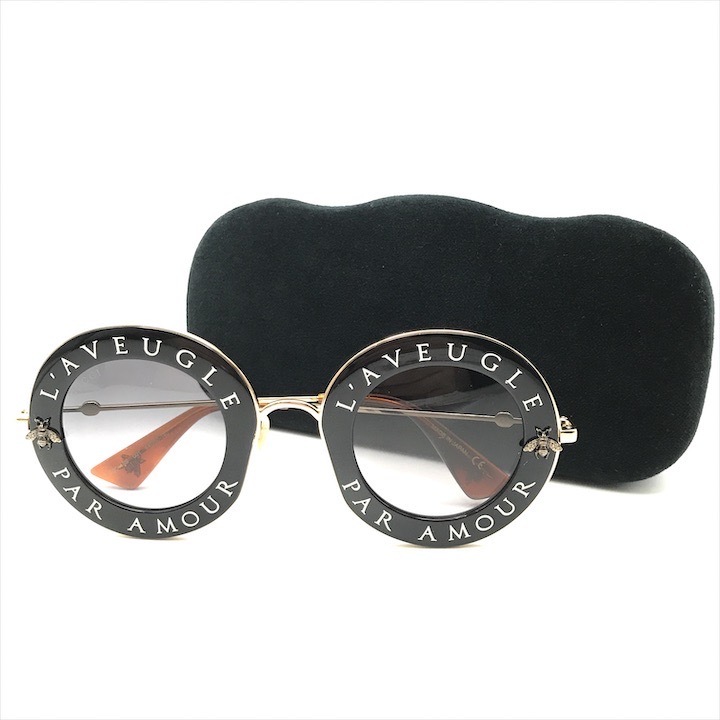 超美品 GUCCI グッチ L'AVEUGLE PARAMOUR ラウンド フレーム サングラス アイウェア ゴールド ブラック a3851