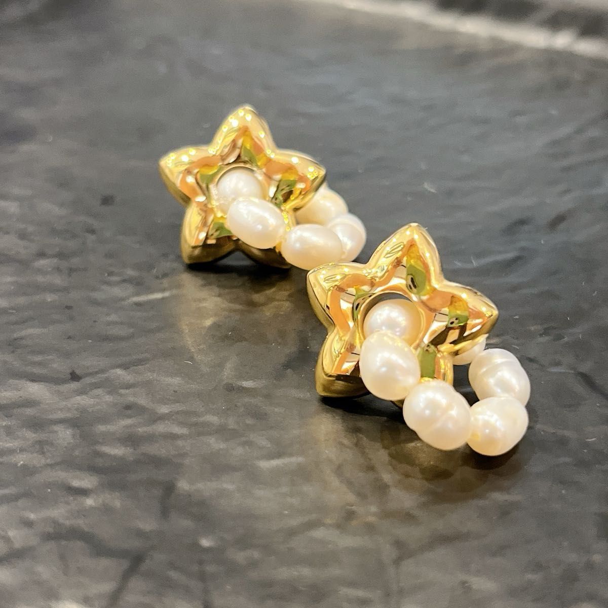 ピアス 18k パール ゴールド 大ぶり ステンレス 星 淡水 真珠 高級品質 アクセサリー 天然素材 ジュエリー 日本未発売