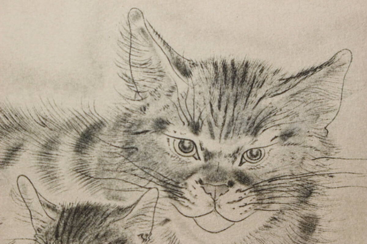 藤田嗣治 エスタンプリトグラフ「親子猫」 100部限定(版画 藤田嗣治 エスタンプリトグラフ「親子猫」 100部限定(版画