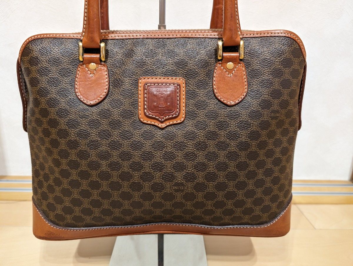 CELINE セリーヌ ハンドバッグ マカダム柄 ブラウン レザー CELINE セリーヌ ハンドバッグ マカダム柄 ブラウン レザー