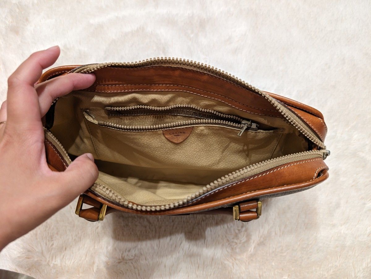 CELINE セリーヌ ハンドバッグ マカダム柄 ブラウン レザー CELINE セリーヌ ハンドバッグ マカダム柄 ブラウン レザー