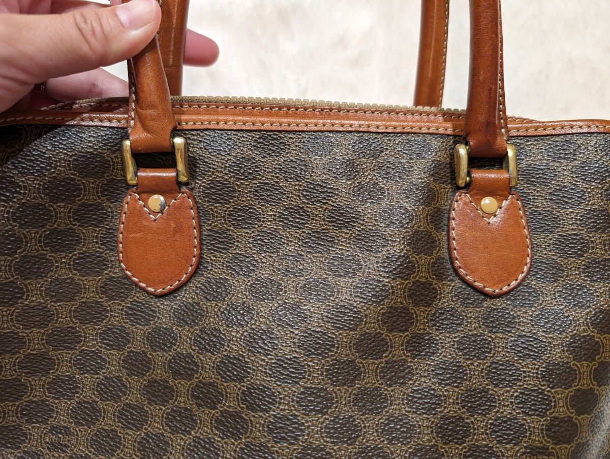 CELINE セリーヌ ハンドバッグ マカダム柄 ブラウン レザー CELINE セリーヌ ハンドバッグ マカダム柄 ブラウン レザー