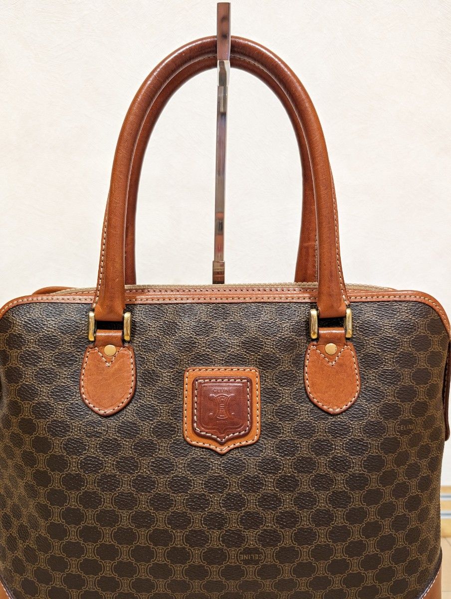 CELINE セリーヌ ハンドバッグ マカダム柄 ブラウン レザー CELINE セリーヌ ハンドバッグ マカダム柄 ブラウン レザー