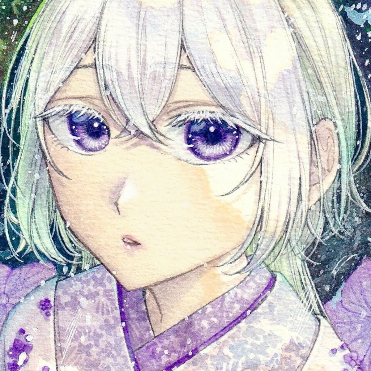 手描きイラスト B5サイズ オリジナル 原画 創作 紫陽花 雨 紫 緑 手描きイラスト B5サイズ オリジナル 原画 創作 紫陽花 雨 紫 緑