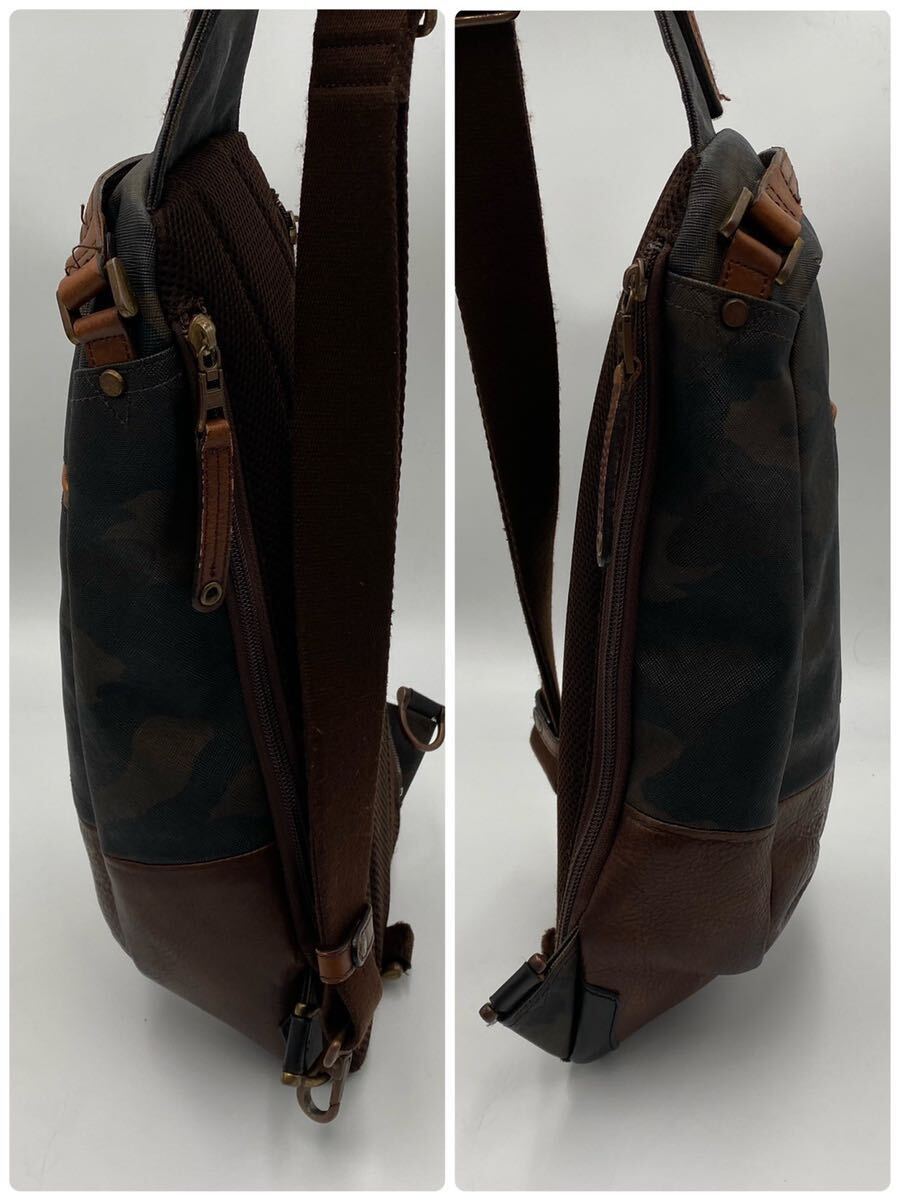  beautiful goods!! master-piece body bag one shoulder bag sling MASTER-PIECE PVC× leather original leather camouflage × Brown camouflage diagonal ..