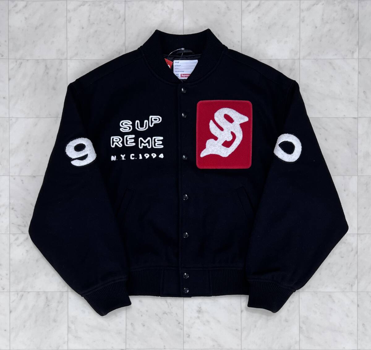 新品】Supreme シュプリーム【Tourist Varsity Jacket Black 新品】Supreme シュプリーム【Tourist Varsity Jacket Black