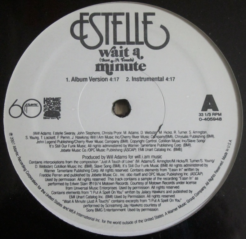 ESTELLE - WAIT A MINUTE (JUST A TOUCH) 新品12インチ (WILL I AM / SCREAMING JAY HAWKINS + SLAVE使い)_画像1