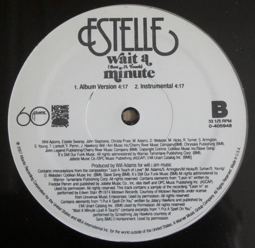ESTELLE - WAIT A MINUTE (JUST A TOUCH) 新品12インチ (WILL I AM / SCREAMING JAY HAWKINS + SLAVE使い)_画像2