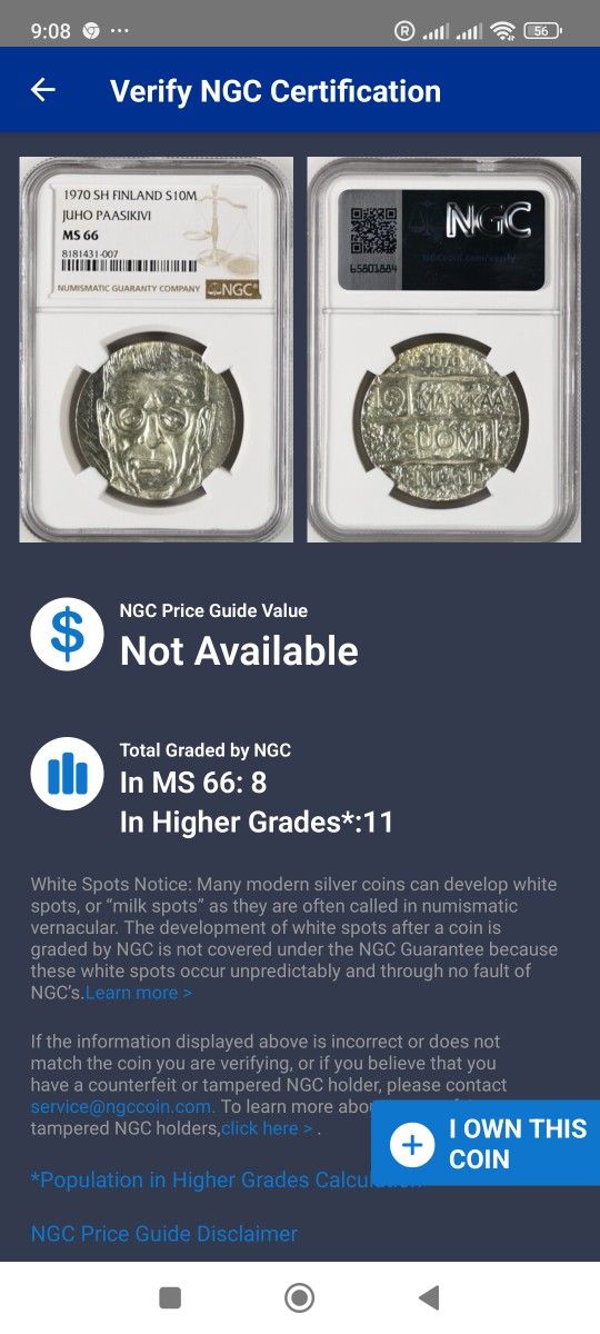 MS66ほぼトップ】NGC 1970 フィンランド 10マルカ銀貨