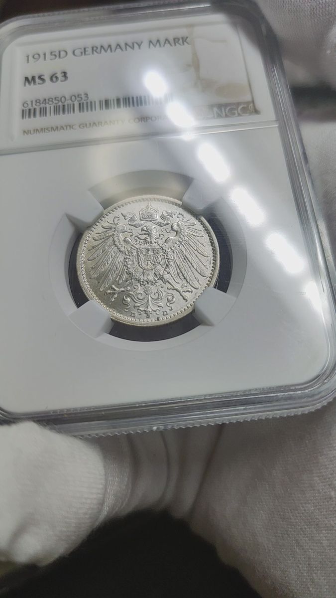 【MS63】NGC　1915D　ドイツ　1マルク銀貨　