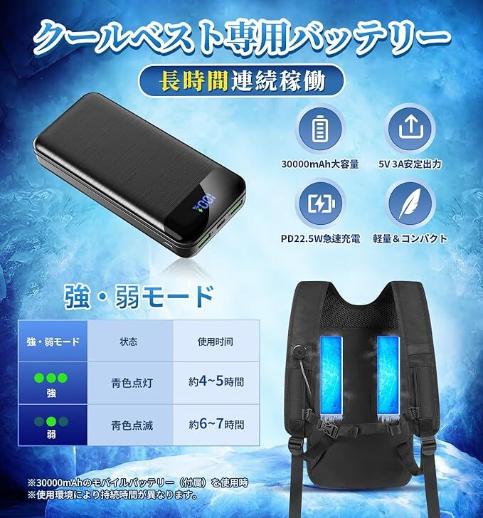ペルチェベスト 冷却ブレート付き30000mAh 大容量バッテリー ペルチェ ベスト 冷却ブレート 30000mAh大容量 冷却ベスト