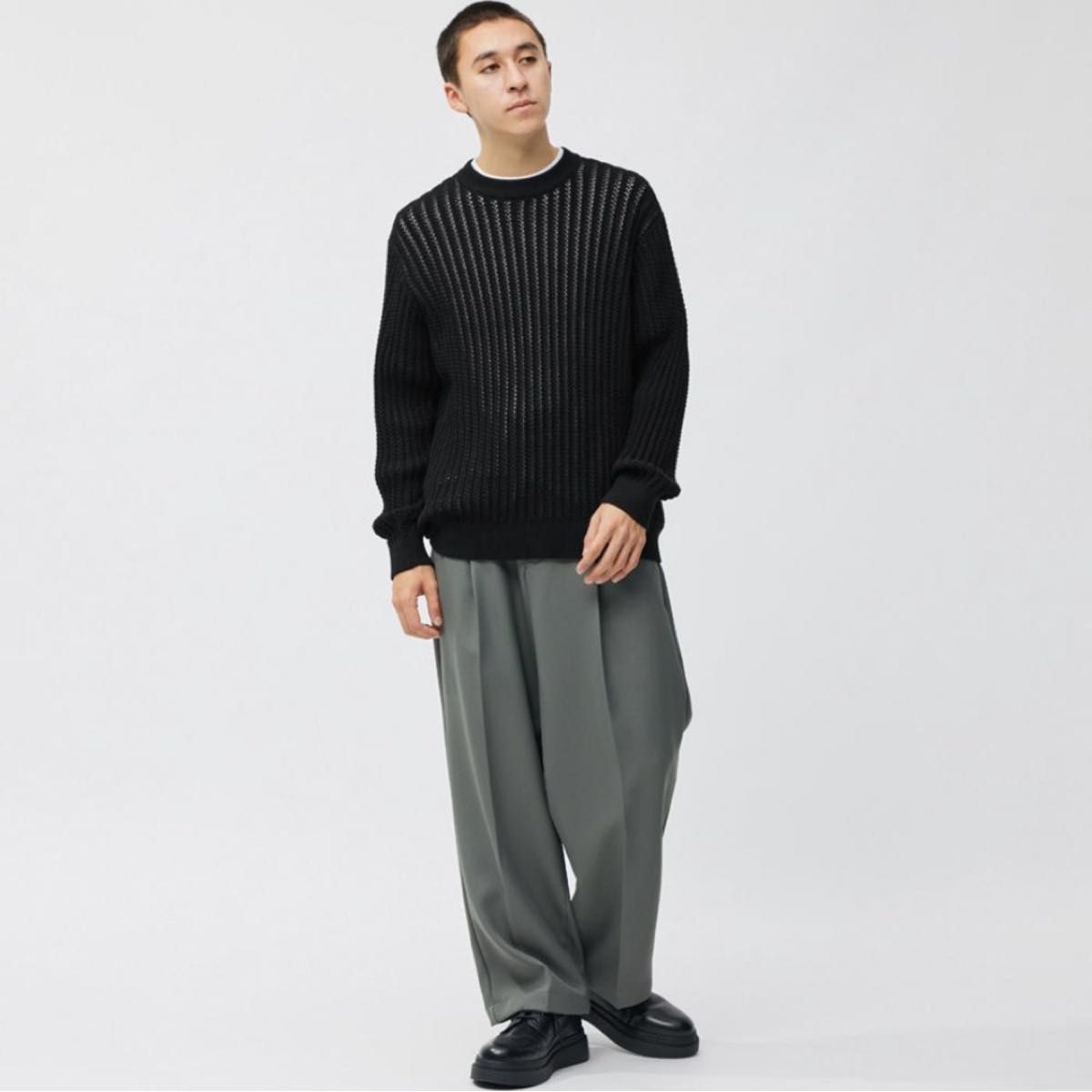 透かし編みニットプルオーバー(長袖) BLACK MEN Lサイズ 透かし編みニットプルオーバー(長袖) BLACK MEN Lサイズ