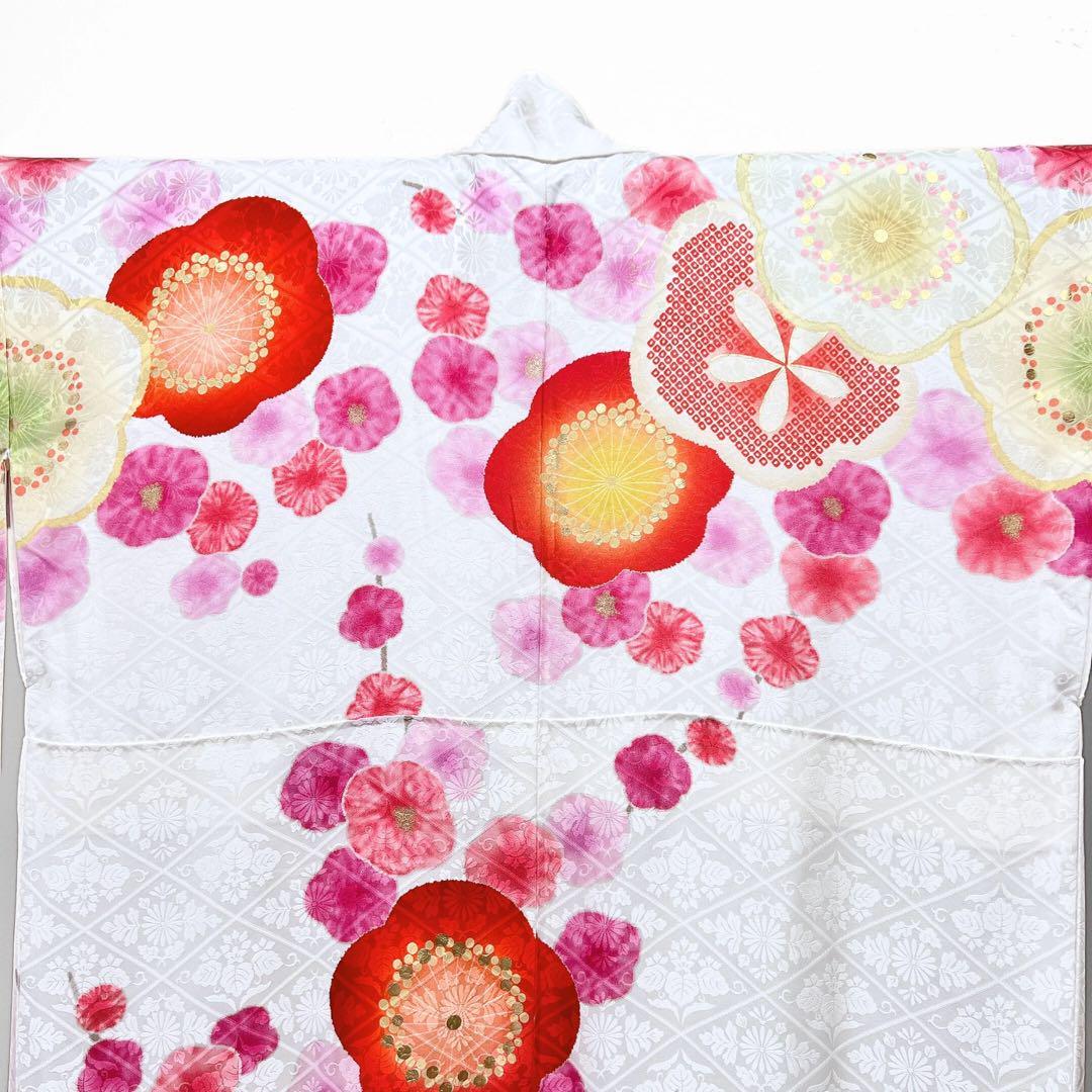 振袖梅花金駒刺繍白地ホワイト系晴れの日成人式卒業式着物041w 振袖梅花金駒刺繍白地ホワイト系晴れの日成人式卒業式着物041w