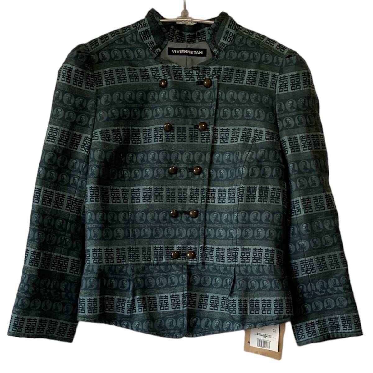 新品 VIVIENNE TAM ヴィヴィアンタム 毛沢東 ジャカード セットアップ ジャケット Mサイズ ワンピース Sサイズ グリーン系 日本制 スーツ