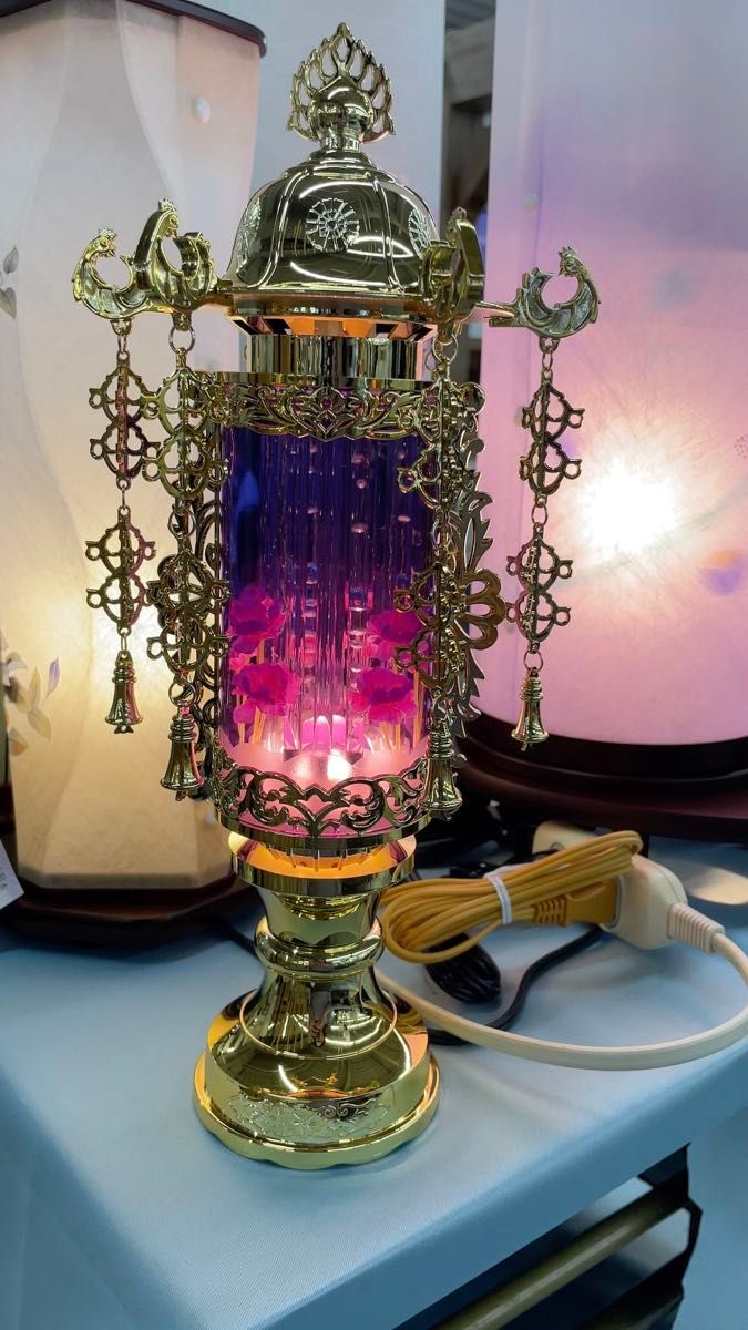 最安値!新品在庫あり バブル灯7号パープルヨーラク付(1対入>電気式高さ33cm お供え 初盆 仏具 霊前灯 灯ろう ゴールド