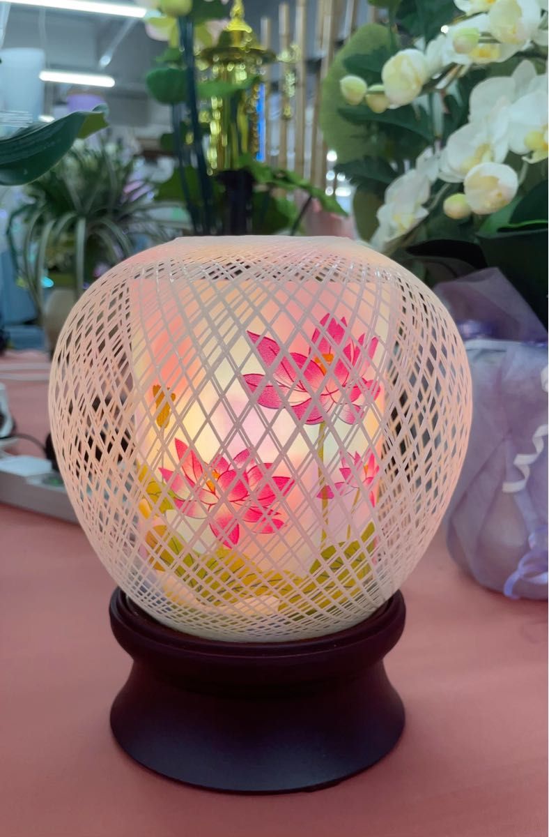 新品 花まゆ1号蓮華 回転付 電気式 高さ19cm ライト インテリア 初盆 蓮 置物 提灯 ランプ