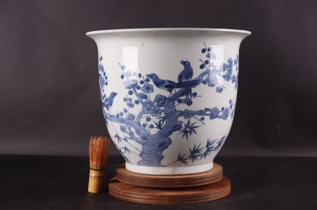 中国清代染付鉢　特大　香炉　筆立　昇龍　縁起物　運気上昇 中国清代染付鉢特大香炉筆立昇龍縁起物運気上昇