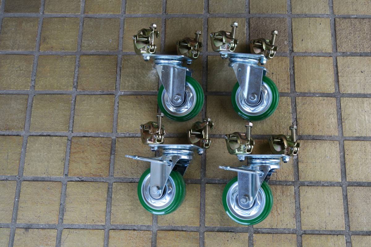 Wクランプ付 130Φ キャスター車輪 4個セット 単管台車製作用 Wクランプ付 130Φ キャスター車輪 4個セット 単管台車製作用