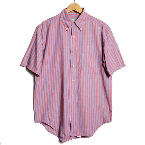 \半額SALE/ 90’s 80's USA製 アメリカ製 オールド 旧タグ 90年代 80年代 ストライプ (M) 半袖 シャツ コットン ボタンダウン L.L.Bean LLビーン 男性用