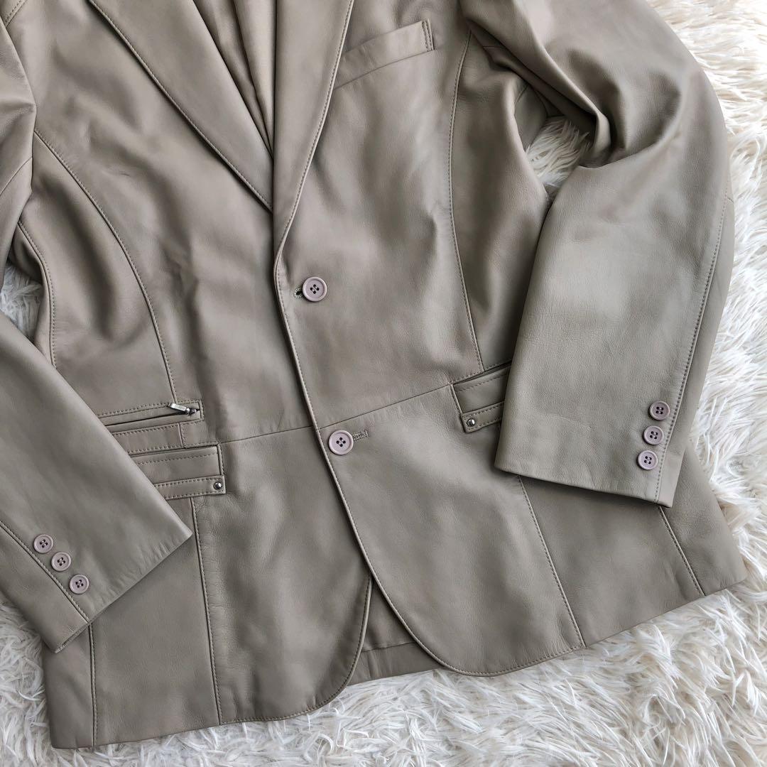 [ almost unused ram leather popular color rare size L] leather tailored jacket beige original leather sheepskin sheep leather single 