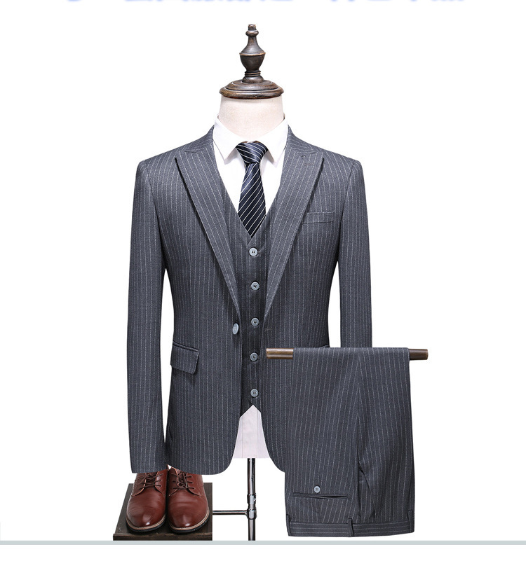  new goods men's stripe suit set setup three-piece thin gray 3 point set musical performance . karaoke convention costume vocal music presentation over .