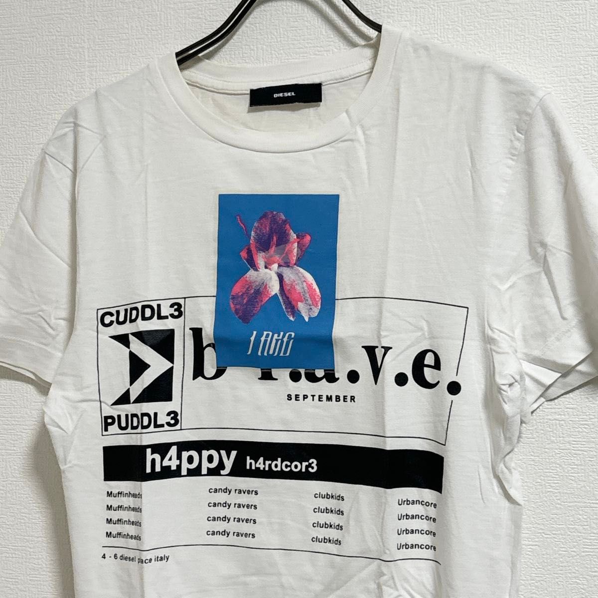 【DIESEL】フォトプリント Tシャツ 半袖 コットン ロゴ ホワイト DIESEL Tシャツ 半袖 プリント 綿100% カットソー ホワイト 白