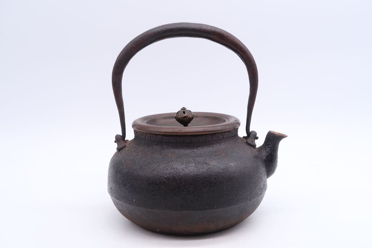 時代物 龍文堂造 鉄瓶 急須 煎茶道具 小振り 急須 龍文堂 上田 照房 造 身在印 小振 鉄瓶 銅蓋 在銘 煎茶道具 湯沸
