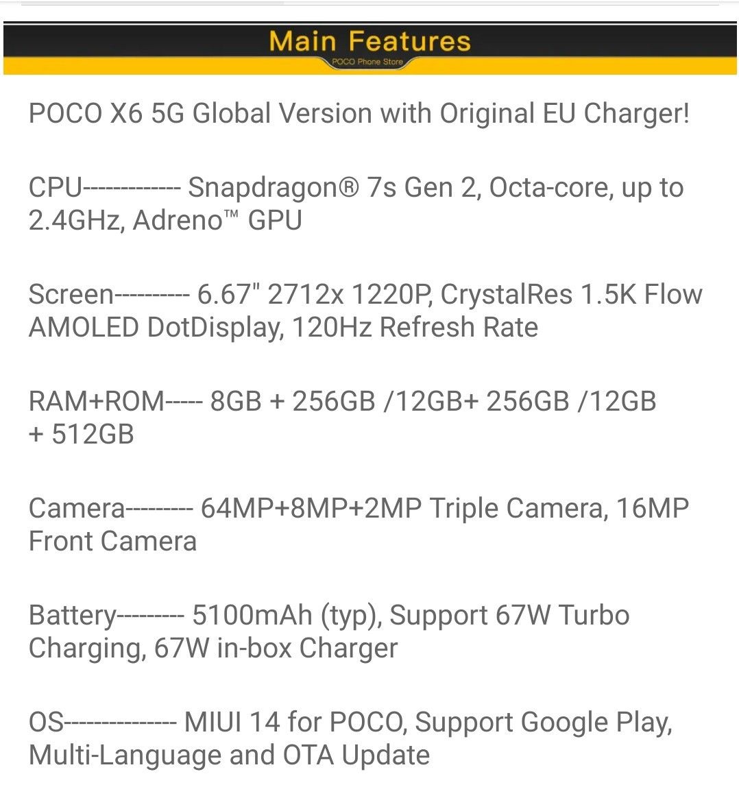 Xiaomi POCO X6 Pro 5G 8GB/256GB グローバル版 イエロー|Yahoo Xiaomi POCO X6 Pro 5G 8GB/256GB グローバル版 イエロー|Yahoo