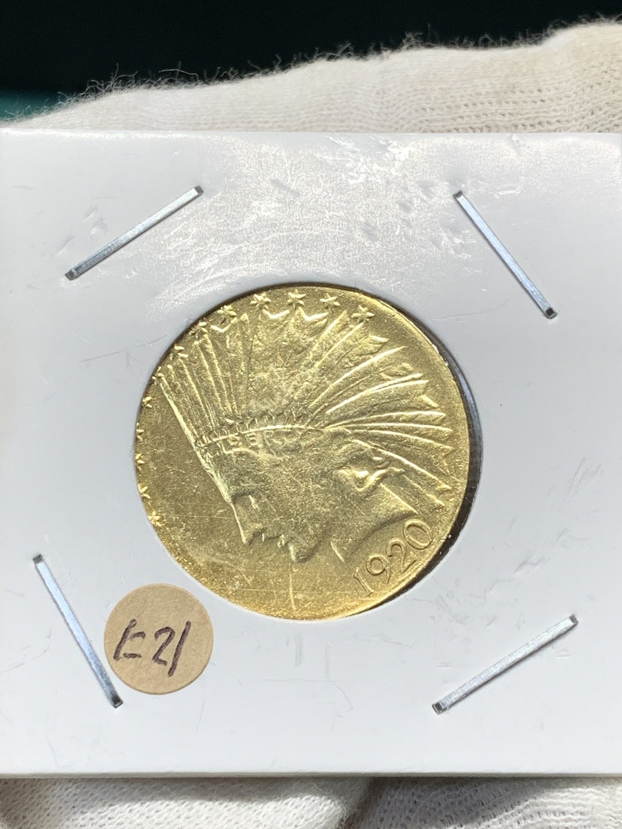 Ω1920年 アメリカ インディアンヘッドイーグル 10ドル メダル レア希少記念 古銭硬貨金貨ゴールドKGP 海外復刻参考レプリカコイン に21の画像3