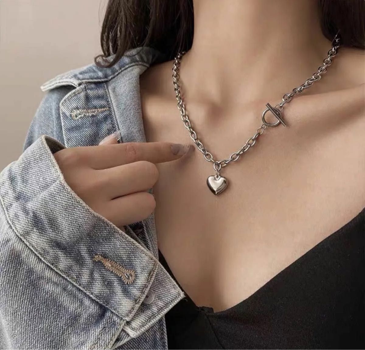 チェーン ネックレス ハート シルバー 韓国 アクセサリー 男女 チェーン ネックレス ハート シルバー 韓国 アクセサリー 男女
