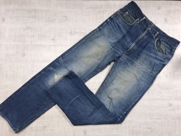ビッグジョン BIG JOHN オールド 國(guó)産アメカジ ワーク リペア加工 ストレート デニム パンツ ジーンズ ボトムス メンズ コットン100% 36 青