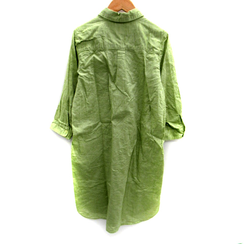  Urban Research door z shirt One-piece knee height 7 minute sleeve Skipper color flax linen.F yellow green light green /SM19 lady's 