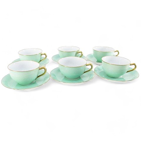大倉陶園 色蒔き カップ&ソーサー 6客セット ライトグリーン系 ブランド食器 その他