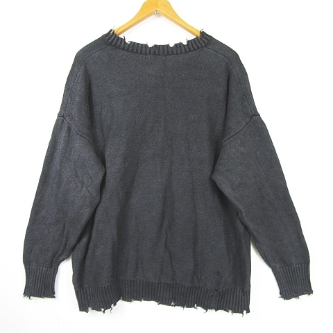  Jeanasis JEANASIS damage knitted cut and sewn long sleeve V neck cotton F charcoal kz8254 lady's 