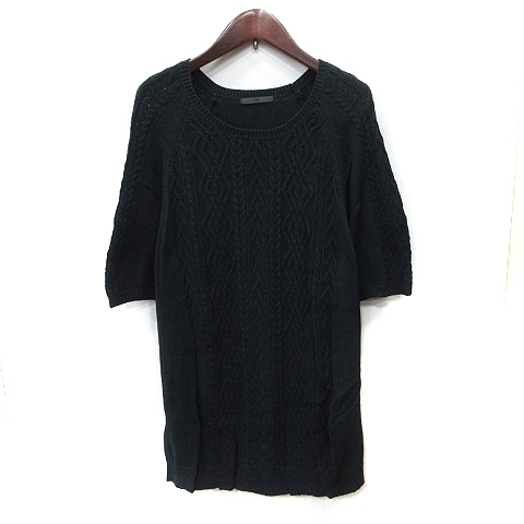 ヘザー Heather ニット カットソー ケーブル 半袖 M 黒 ブラック /YI メンズ