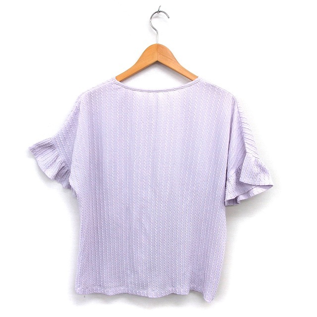 オリーブデオリーブ OLIVE des OLIVE ブラウス カットソー ケーブル編み Vネック ゆったり 五分袖 F ラベンダー /NT18 レディース