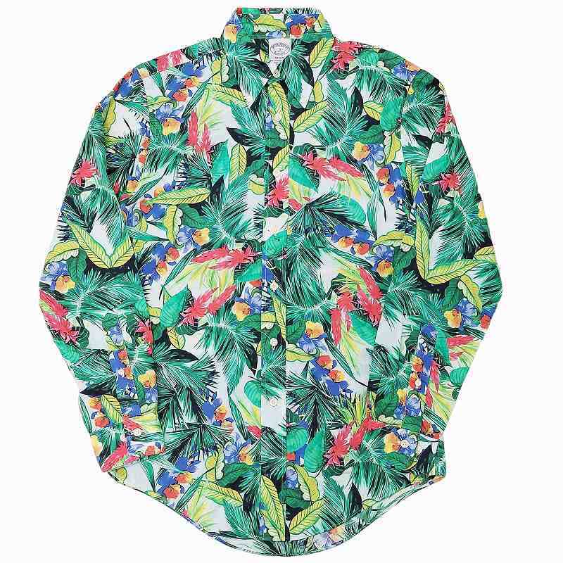 未使用品 ブルックスブラザーズ BROOKS BROTHERS タグ付き ボタニカル BDシャツ ボタンダウン カジュアル 花柄 総柄 長袖 緑 グリーン マル