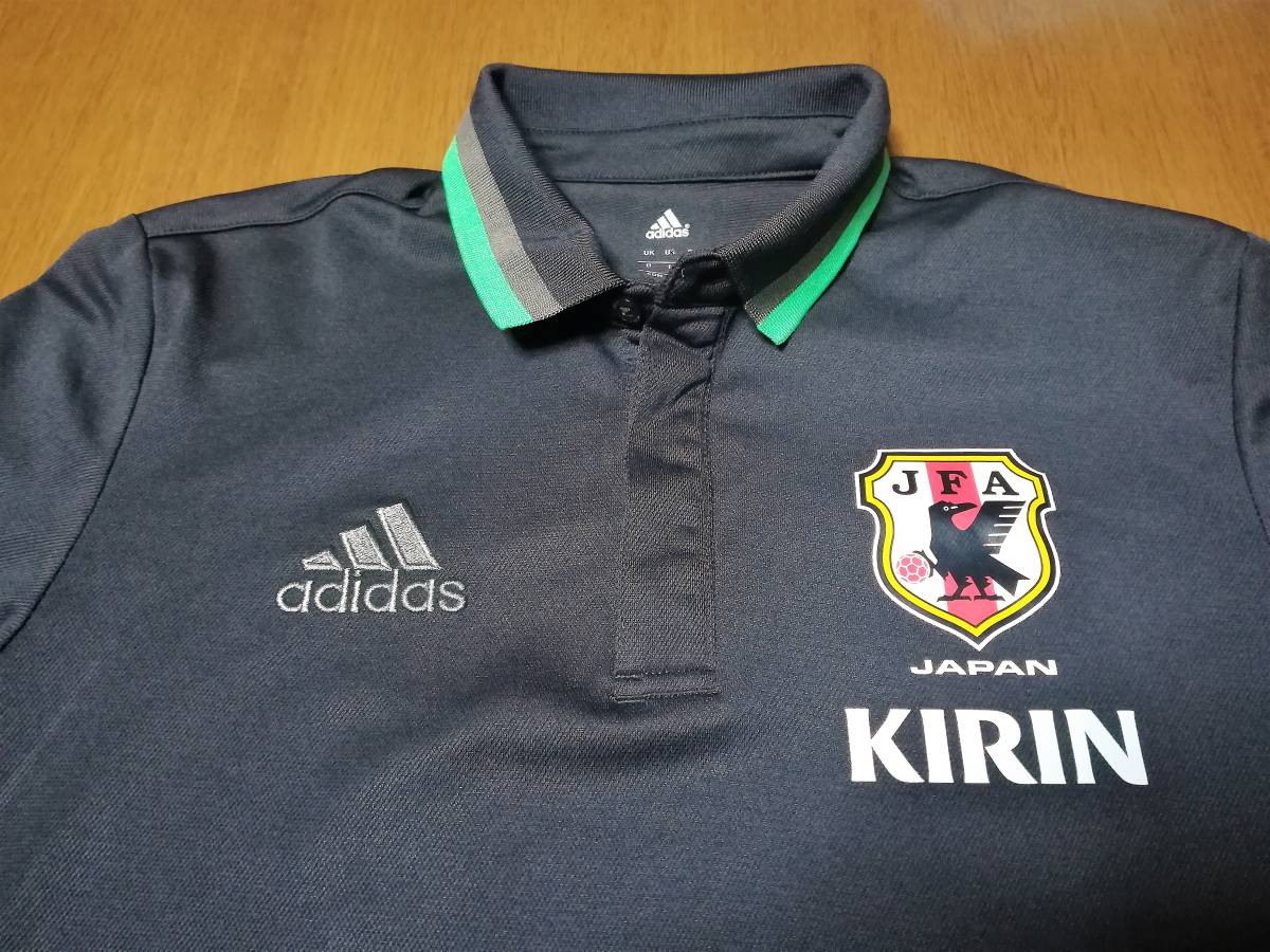 【中古美品】KIRIN サッカー日本代表 アディダス 半袖ポロシャツ ブラウン Mサイズ ほぼ絶品_画像2