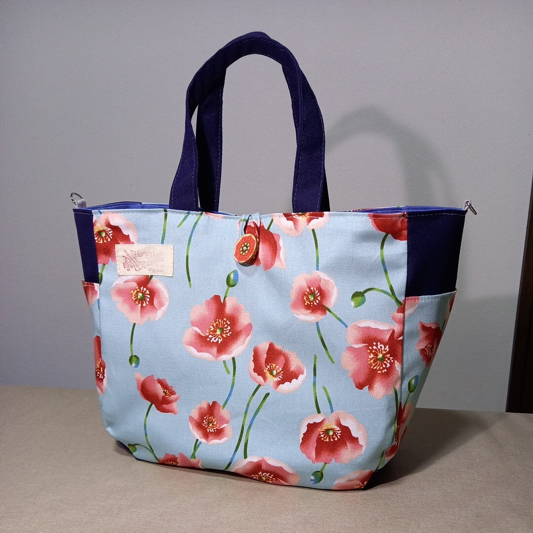  flower * empty color handbag tote bag 2way D can attaching shoulder possible side pocket hand made 