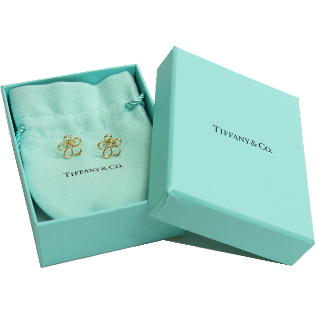 (新品仕上げ済)ティファニー TIFFANY ガーデンフラワー ダイヤ ピアス K18 YG イエローゴールド × ダイヤモンド 各1石 イヤリング 8601_画像8